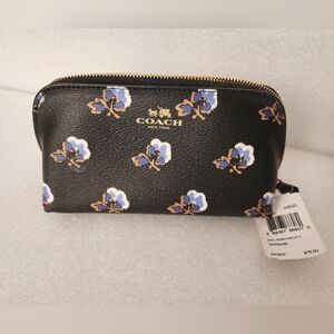 Coach Black Floral Zip Cosmetic Pouch